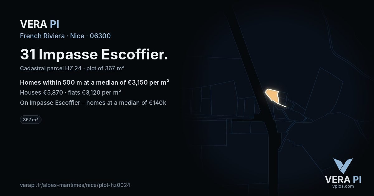 31 Impasse Escoffier, Nice at night – the plot lit, the parcels around coloured by the prices near them