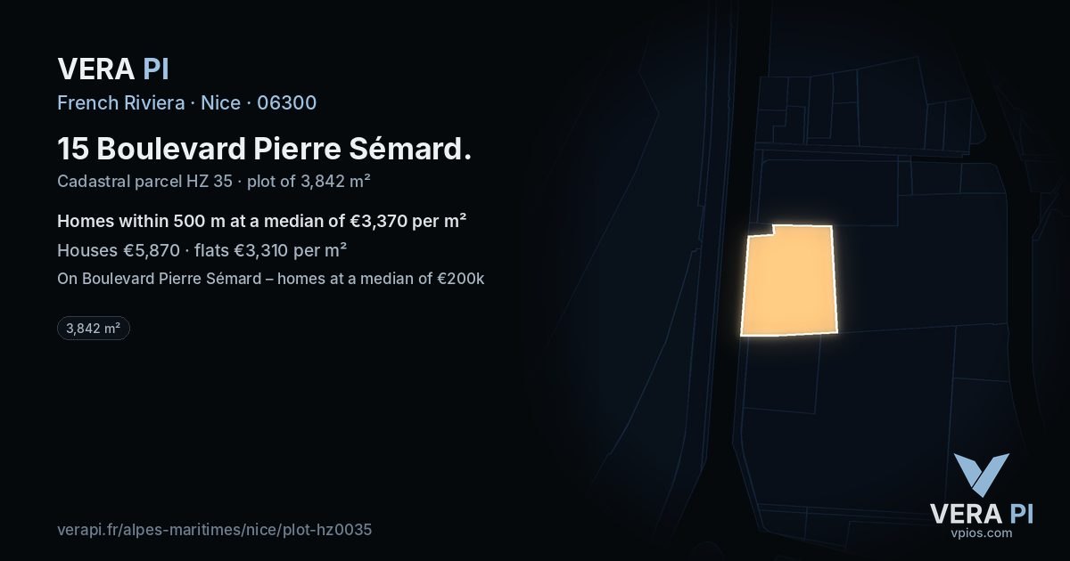 15 Boulevard Pierre Sémard, Nice at night – the plot lit, the parcels around coloured by the prices near them