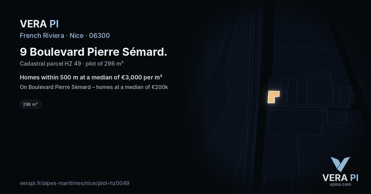 9 Boulevard Pierre Sémard, Nice at night – the plot lit, the parcels around coloured by the prices near them