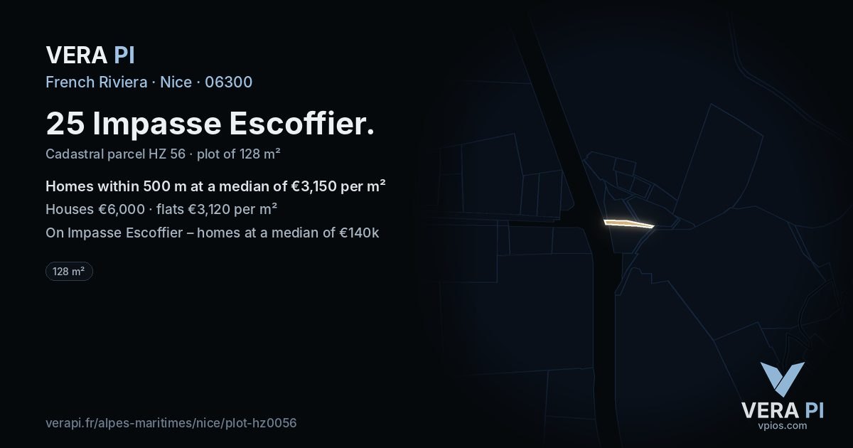 25 Impasse Escoffier, Nice at night – the plot lit, the parcels around coloured by the prices near them