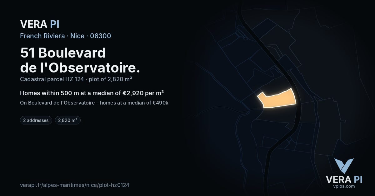 51 Boulevard de l'Observatoire, Nice at night – the plot lit, the parcels around coloured by the prices near them