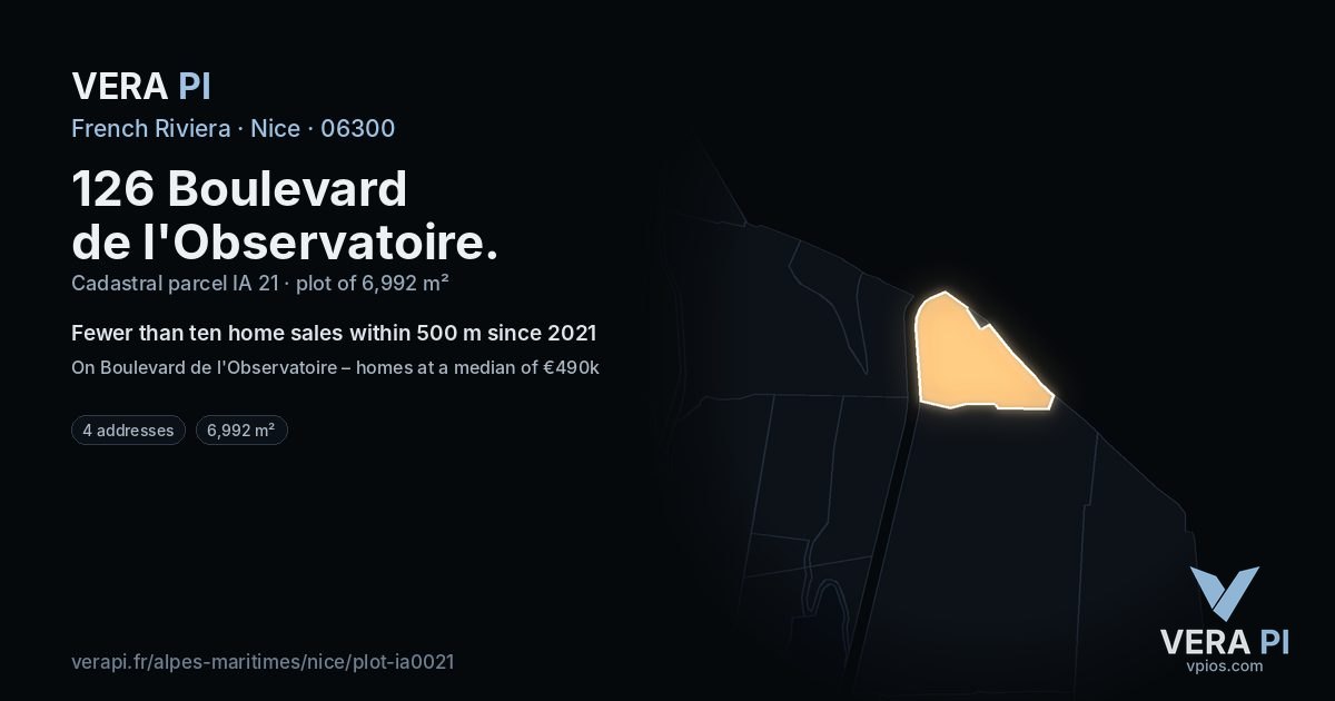 126 Boulevard de l'Observatoire, Nice at night – the plot lit, the parcels around coloured by the prices near them