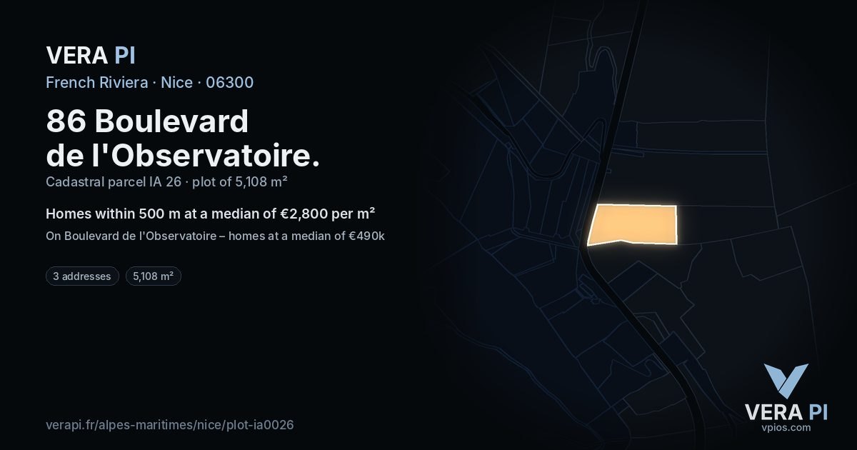 86 Boulevard de l'Observatoire, Nice at night – the plot lit, the parcels around coloured by the prices near them