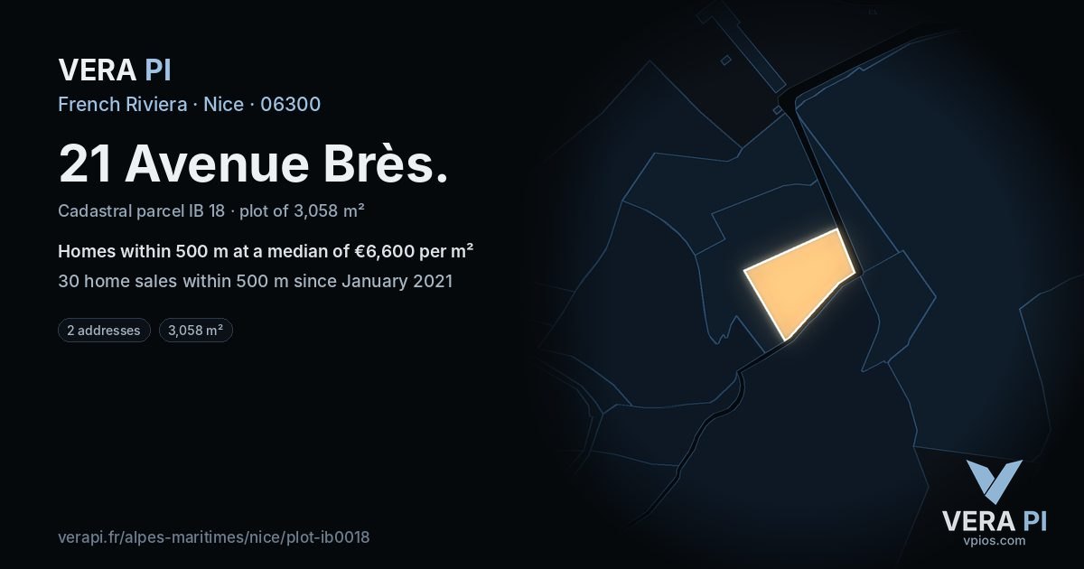 21 Avenue Brès, Nice at night – the plot lit, the parcels around coloured by the prices near them