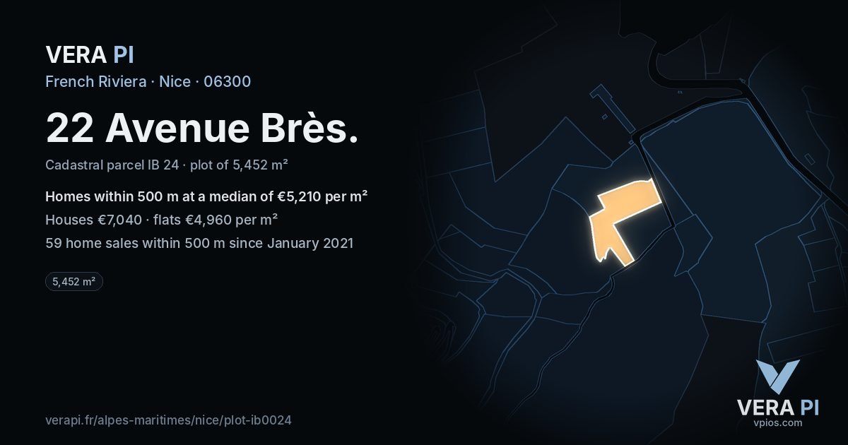 22 Avenue Brès, Nice at night – the plot lit, the parcels around coloured by the prices near them