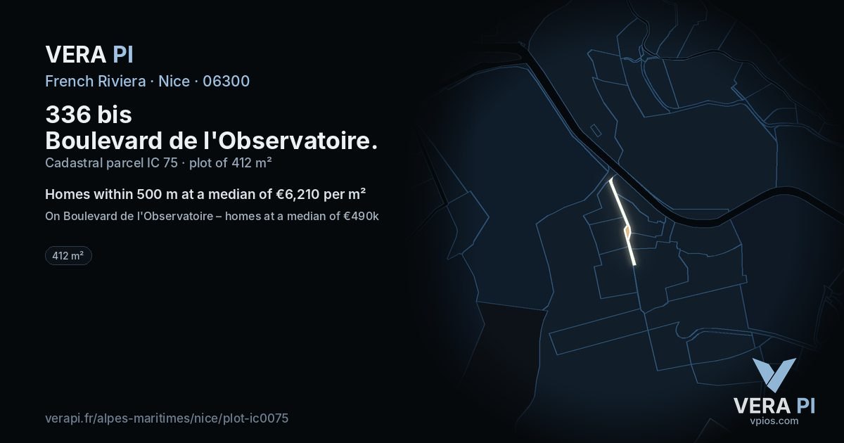 336 bis Boulevard de l'Observatoire, Nice at night – the plot lit, the parcels around coloured by the prices near them