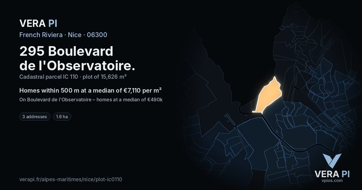 295 Boulevard de l'Observatoire, Nice at night – the plot lit, the parcels around coloured by the prices near them