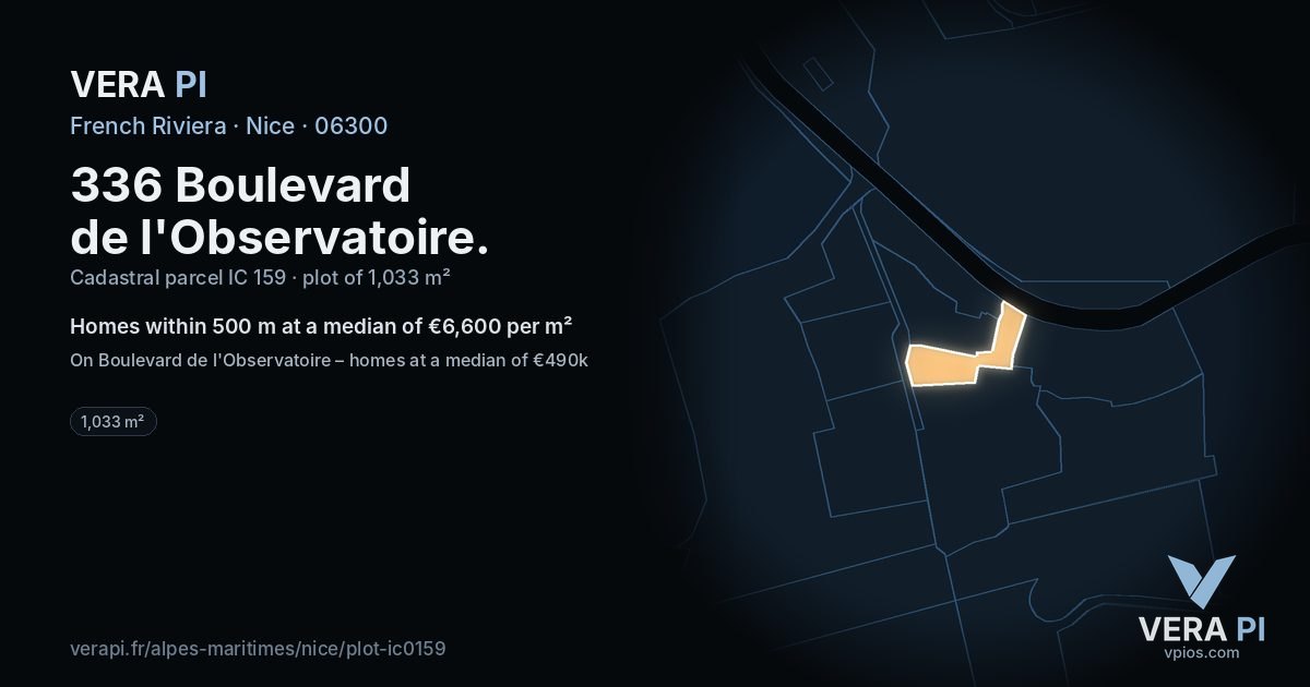 336 Boulevard de l'Observatoire, Nice at night – the plot lit, the parcels around coloured by the prices near them