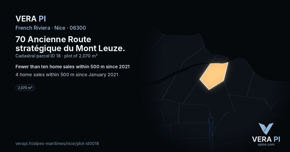 70 Ancienne Route stratégique du Mont Leuze, Nice at night – the plot lit, the parcels around coloured by the prices near them