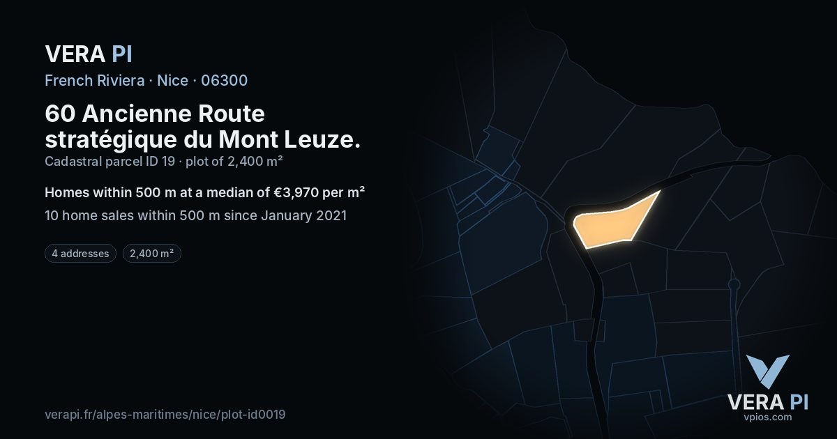 60 Ancienne Route stratégique du Mont Leuze, Nice at night – the plot lit, the parcels around coloured by the prices near them
