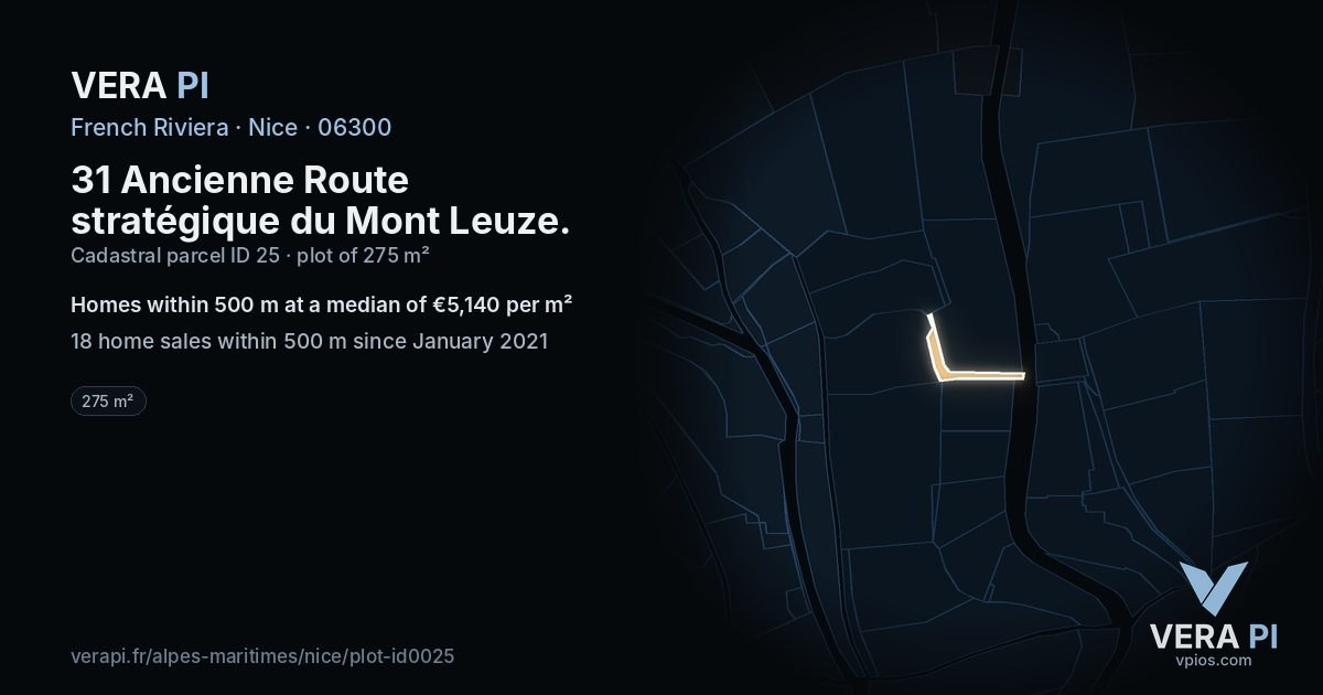 31 Ancienne Route stratégique du Mont Leuze, Nice at night – the plot lit, the parcels around coloured by the prices near them