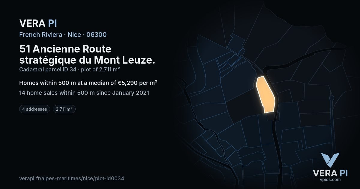 51 Ancienne Route stratégique du Mont Leuze, Nice at night – the plot lit, the parcels around coloured by the prices near them