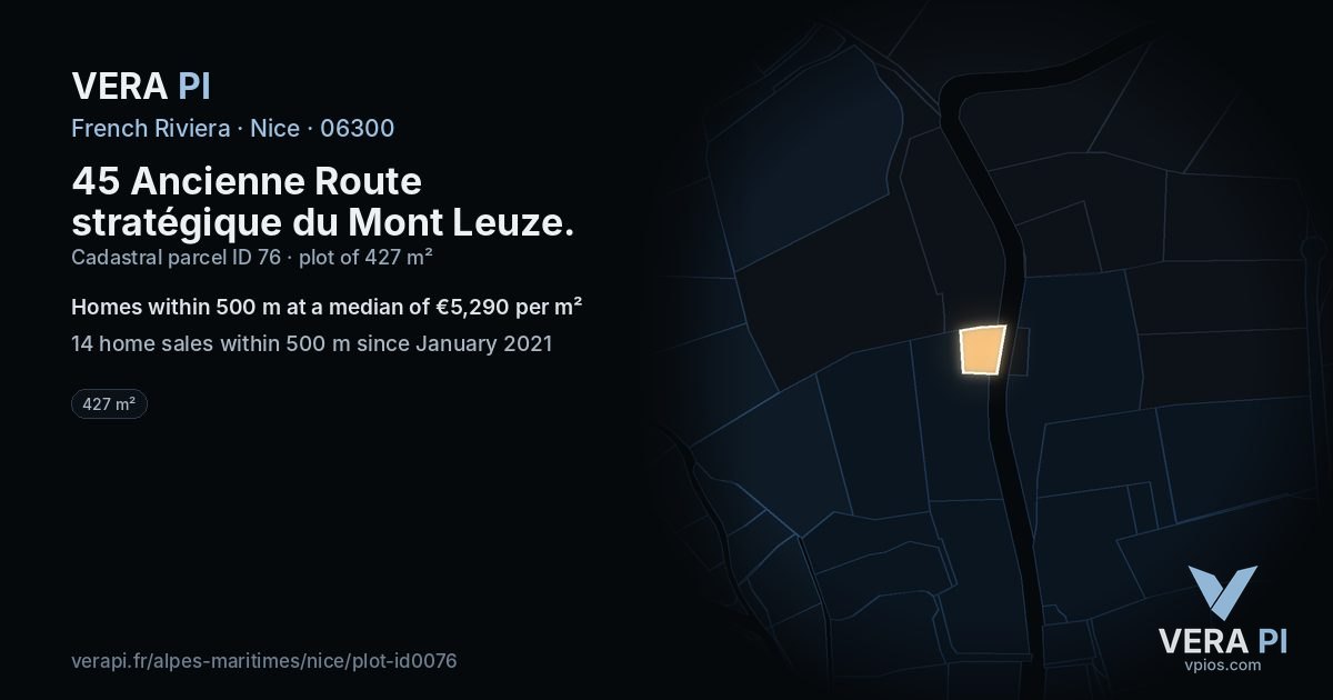 45 Ancienne Route stratégique du Mont Leuze, Nice at night – the plot lit, the parcels around coloured by the prices near them