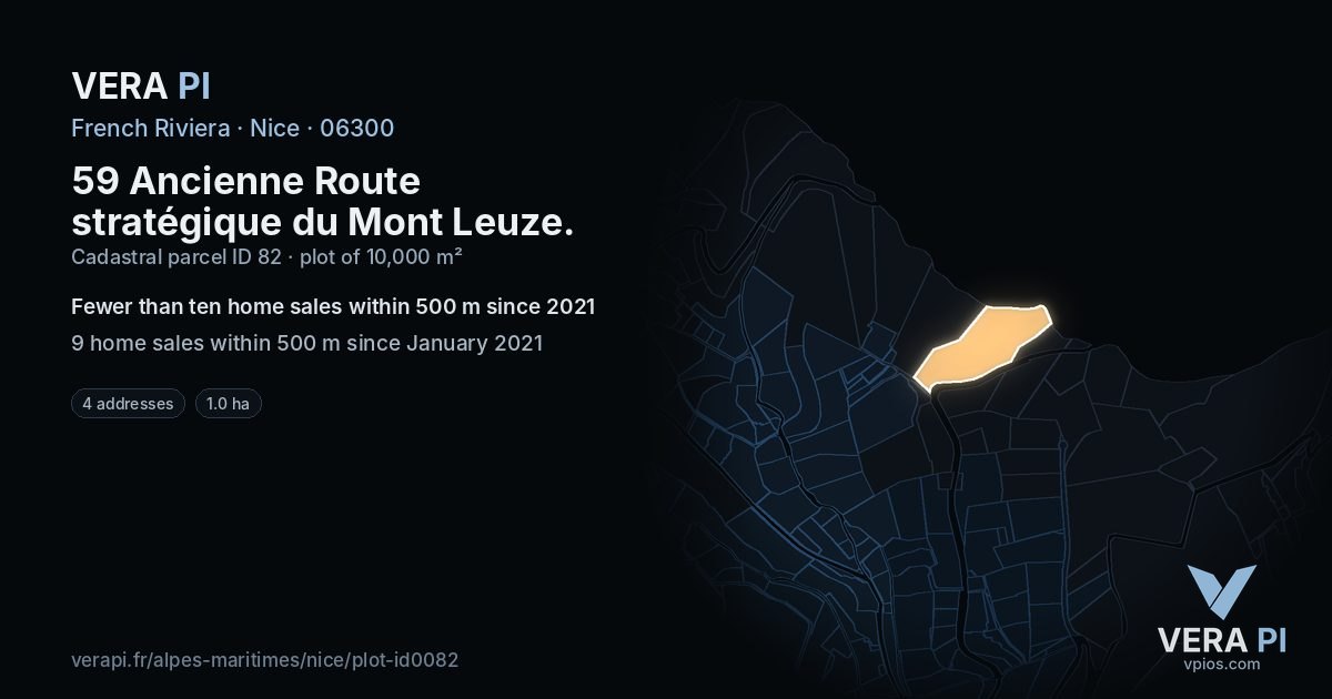 59 Ancienne Route stratégique du Mont Leuze, Nice at night – the plot lit, the parcels around coloured by the prices near them