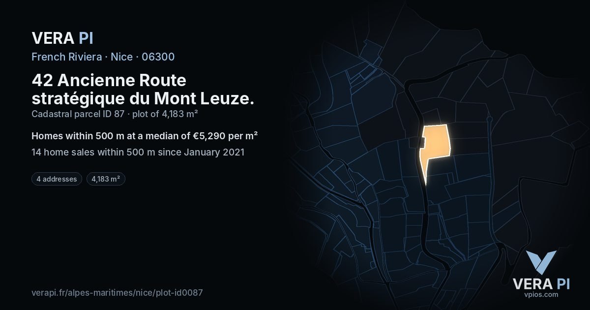 42 Ancienne Route stratégique du Mont Leuze, Nice at night – the plot lit, the parcels around coloured by the prices near them