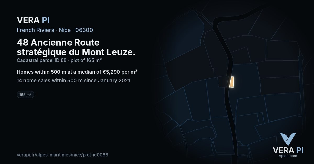 48 Ancienne Route stratégique du Mont Leuze, Nice at night – the plot lit, the parcels around coloured by the prices near them