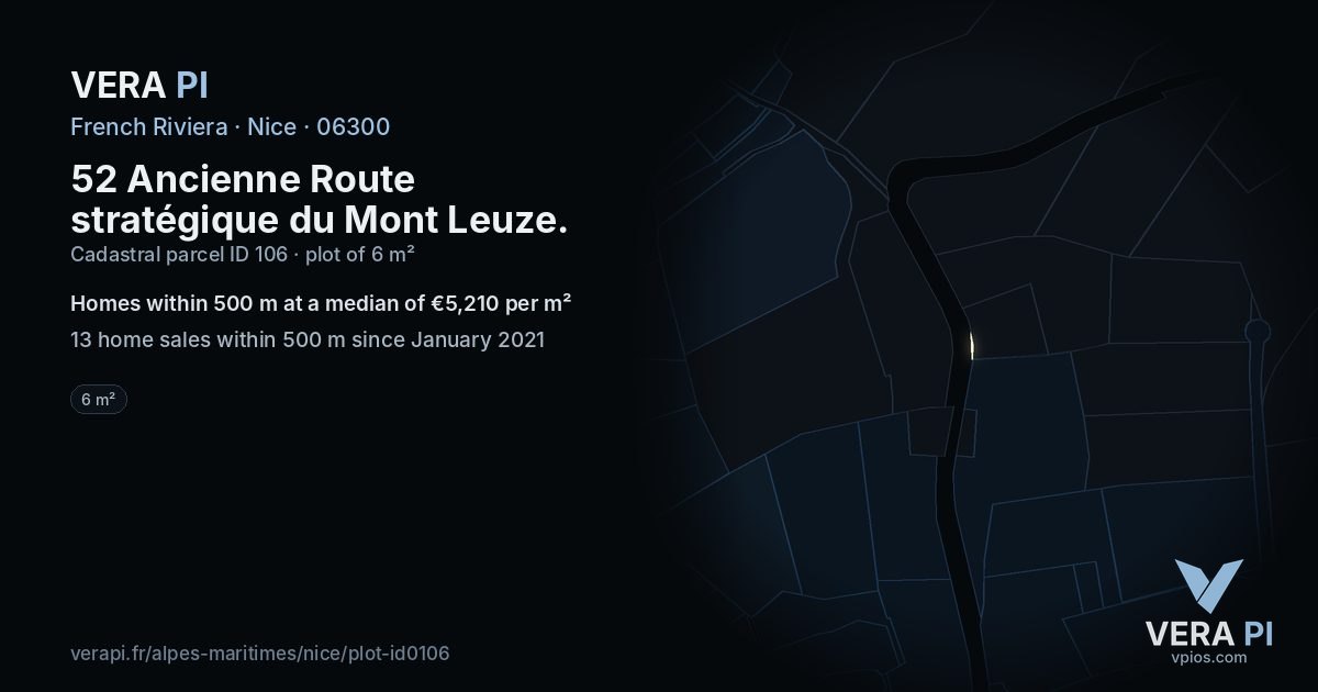 52 Ancienne Route stratégique du Mont Leuze, Nice at night – the plot lit, the parcels around coloured by the prices near them