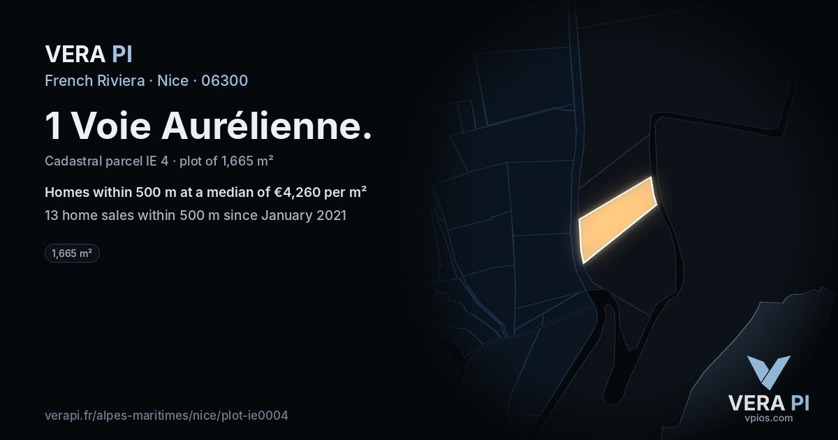 1 Voie Aurélienne, Nice at night – the plot lit, the parcels around coloured by the prices near them