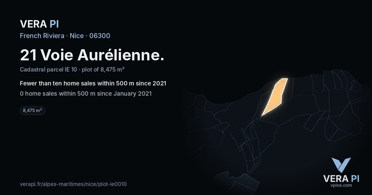 21 Voie Aurélienne, Nice at night – the plot lit, the parcels around coloured by the prices near them