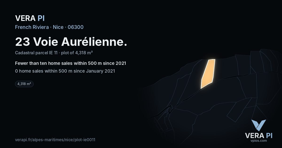 23 Voie Aurélienne, Nice at night – the plot lit, the parcels around coloured by the prices near them