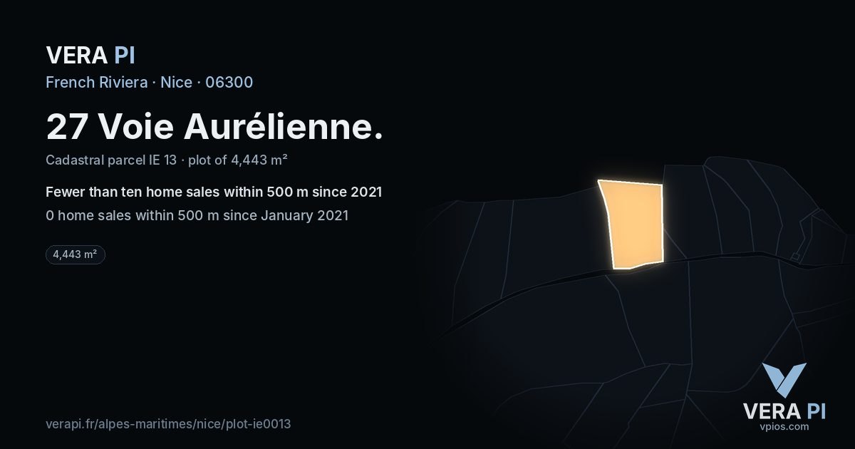 27 Voie Aurélienne, Nice at night – the plot lit, the parcels around coloured by the prices near them