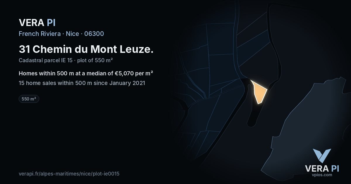 31 Chemin du Mont Leuze, Nice at night – the plot lit, the parcels around coloured by the prices near them