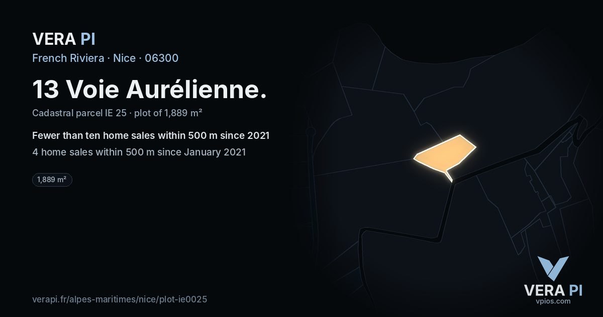 13 Voie Aurélienne, Nice at night – the plot lit, the parcels around coloured by the prices near them