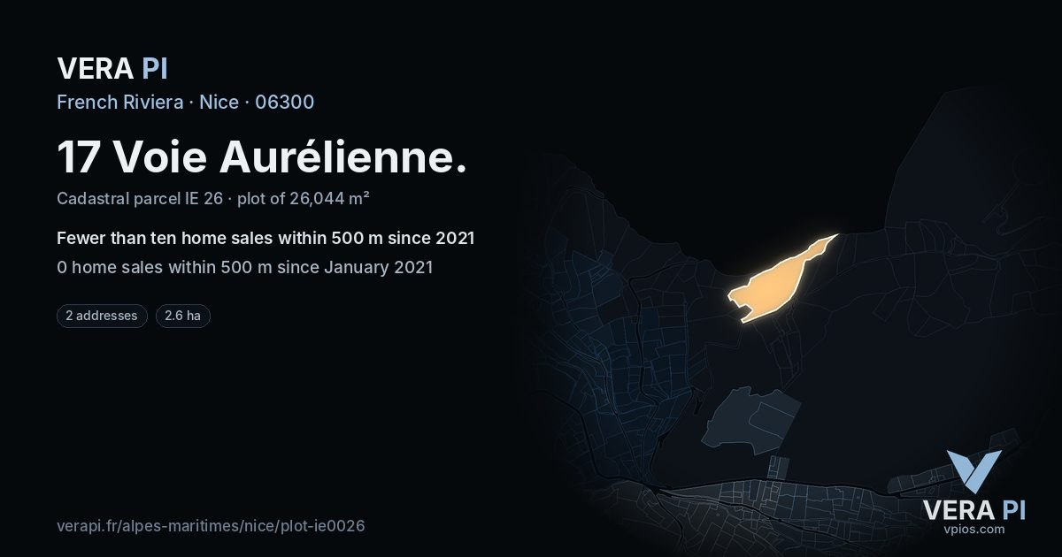 17 Voie Aurélienne, Nice at night – the plot lit, the parcels around coloured by the prices near them