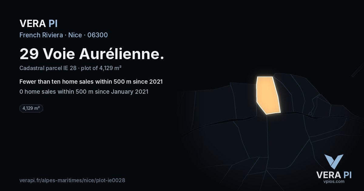 29 Voie Aurélienne, Nice at night – the plot lit, the parcels around coloured by the prices near them