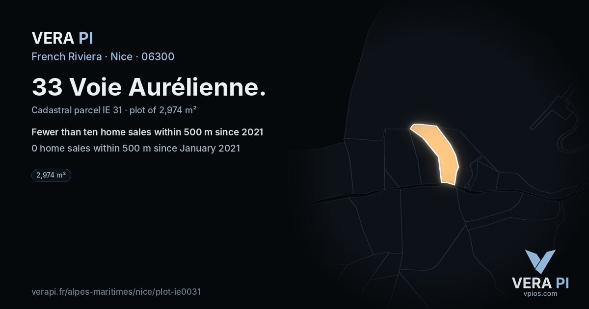 33 Voie Aurélienne, Nice at night – the plot lit, the parcels around coloured by the prices near them