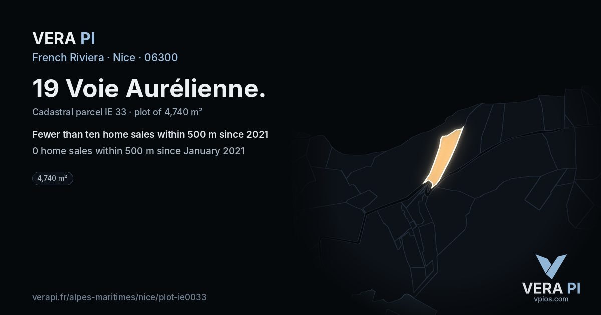 19 Voie Aurélienne, Nice at night – the plot lit, the parcels around coloured by the prices near them