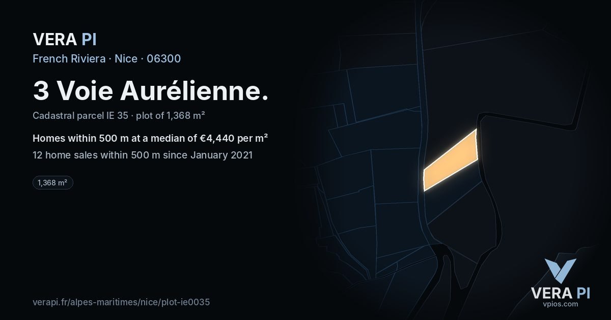 3 Voie Aurélienne, Nice at night – the plot lit, the parcels around coloured by the prices near them