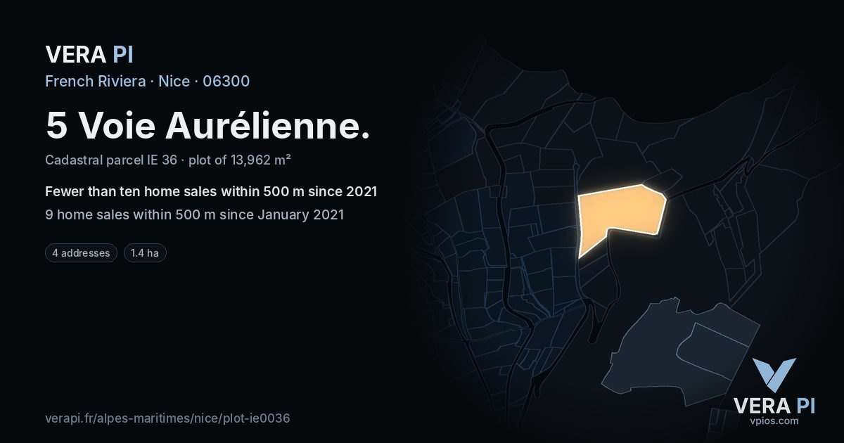 5 Voie Aurélienne, Nice at night – the plot lit, the parcels around coloured by the prices near them