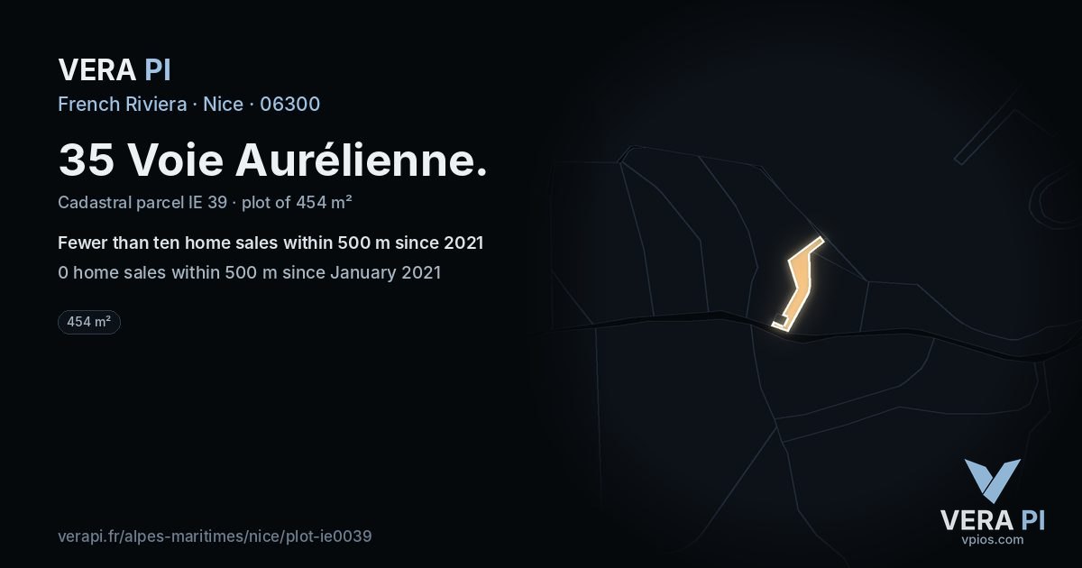 35 Voie Aurélienne, Nice at night – the plot lit, the parcels around coloured by the prices near them