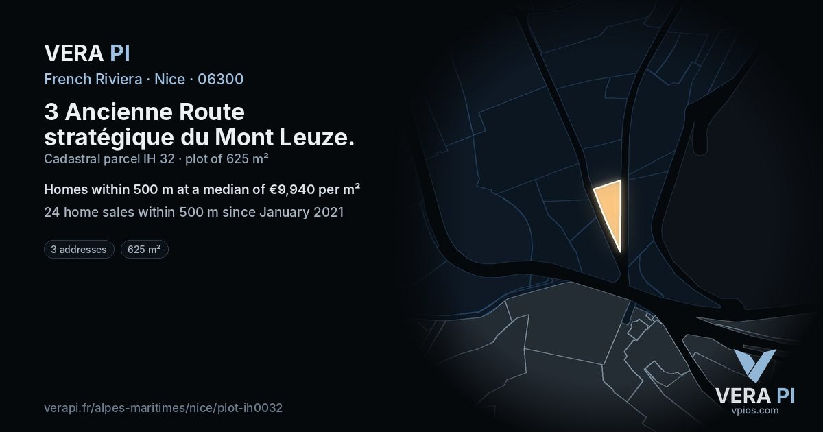 3 Ancienne Route stratégique du Mont Leuze, Nice at night – the plot lit, the parcels around coloured by the prices near them