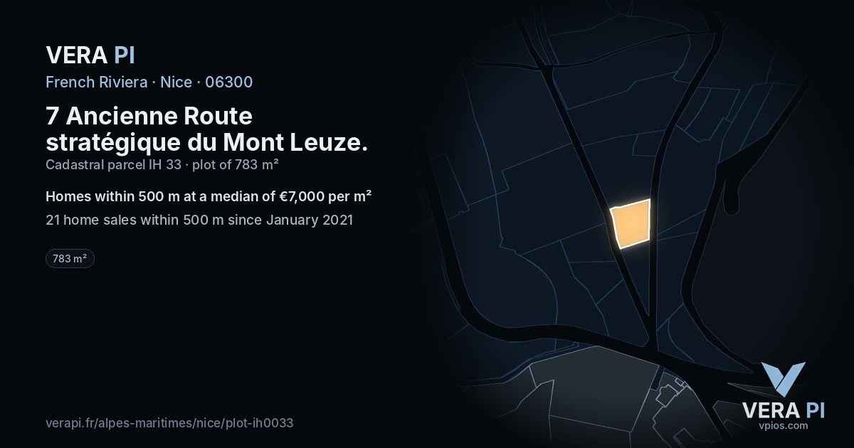 7 Ancienne Route stratégique du Mont Leuze, Nice at night – the plot lit, the parcels around coloured by the prices near them