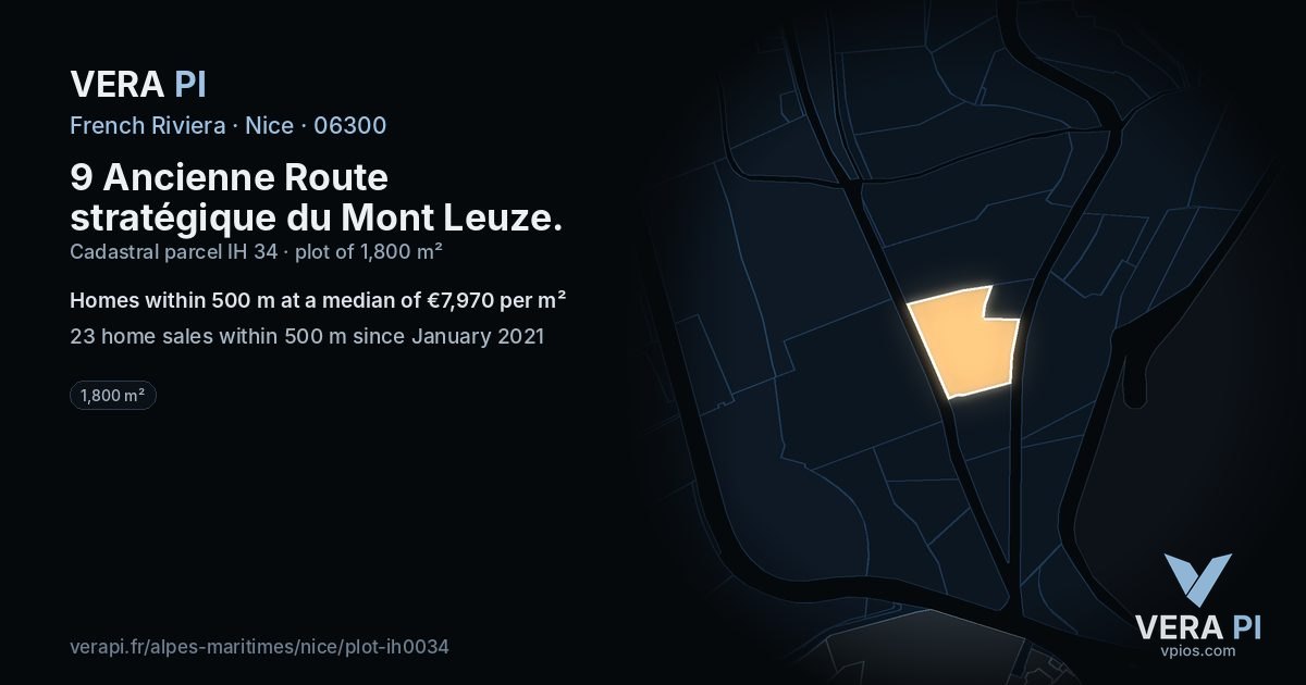 9 Ancienne Route stratégique du Mont Leuze, Nice at night – the plot lit, the parcels around coloured by the prices near them
