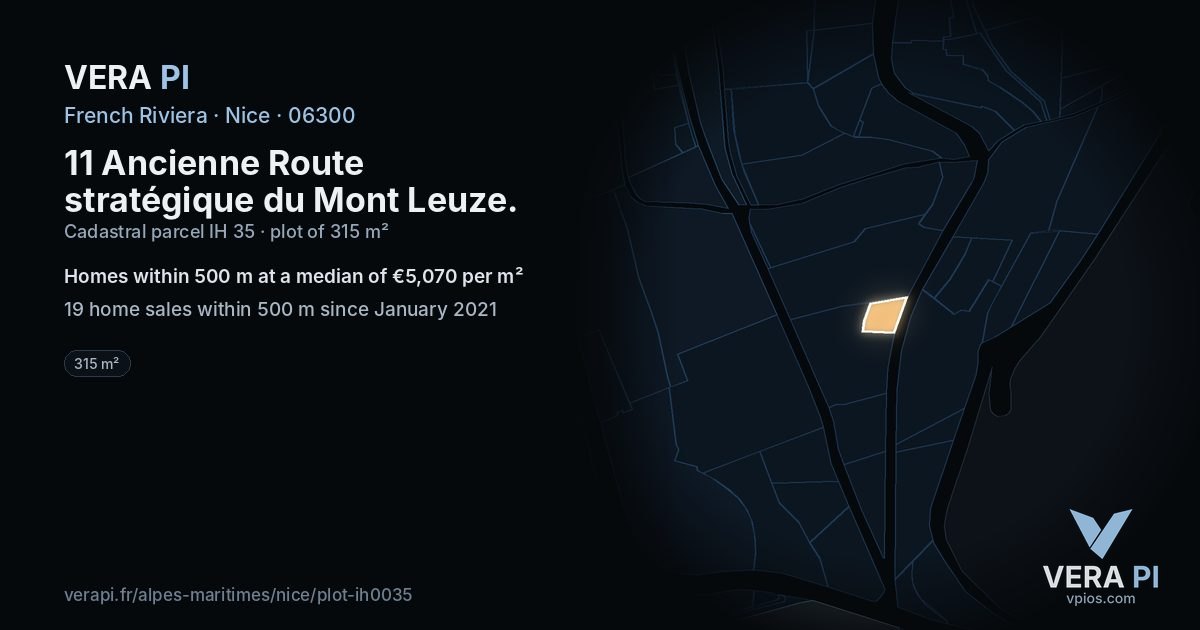 11 Ancienne Route stratégique du Mont Leuze, Nice at night – the plot lit, the parcels around coloured by the prices near them