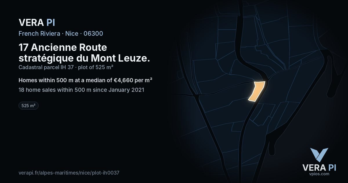 17 Ancienne Route stratégique du Mont Leuze, Nice at night – the plot lit, the parcels around coloured by the prices near them