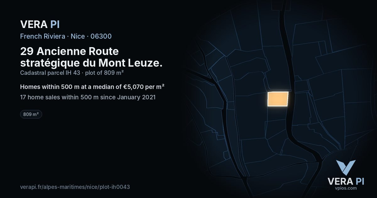 29 Ancienne Route stratégique du Mont Leuze, Nice at night – the plot lit, the parcels around coloured by the prices near them