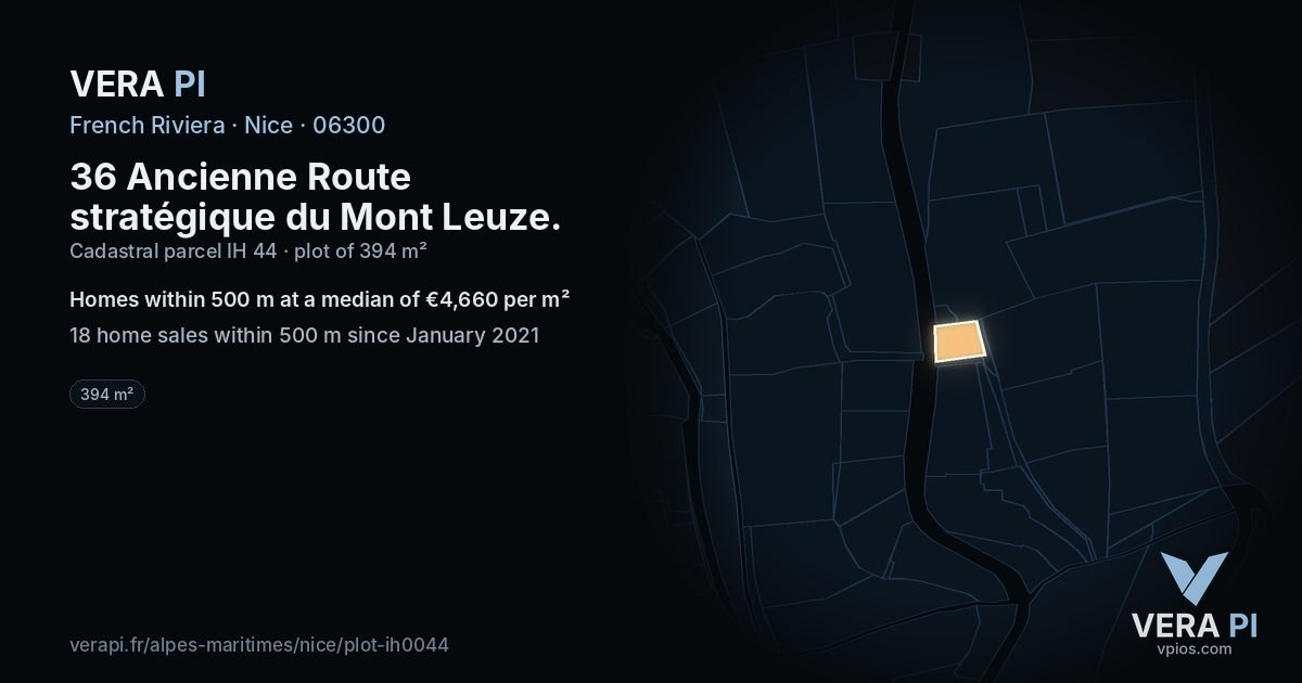 36 Ancienne Route stratégique du Mont Leuze, Nice at night – the plot lit, the parcels around coloured by the prices near them