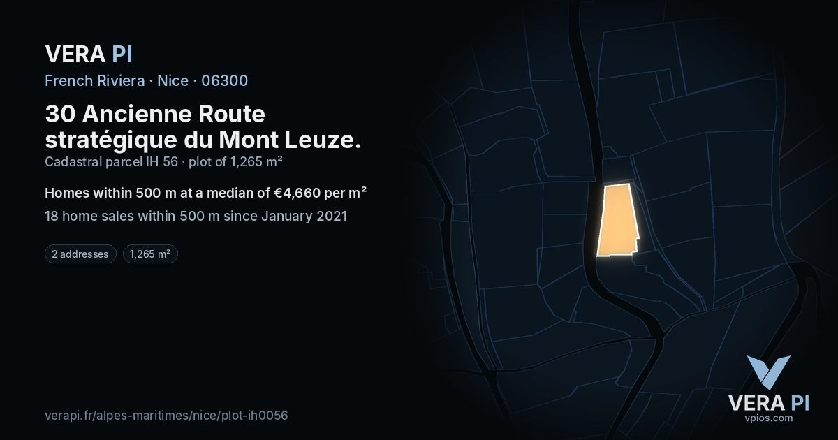 30 Ancienne Route stratégique du Mont Leuze, Nice at night – the plot lit, the parcels around coloured by the prices near them