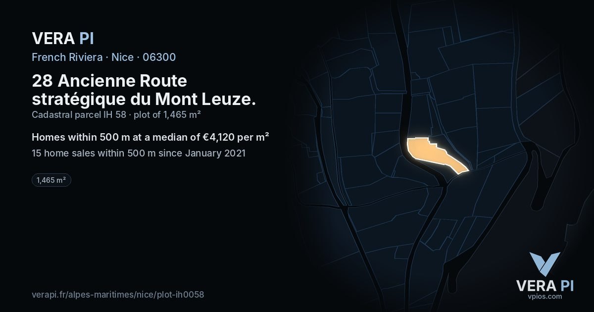 28 Ancienne Route stratégique du Mont Leuze, Nice at night – the plot lit, the parcels around coloured by the prices near them