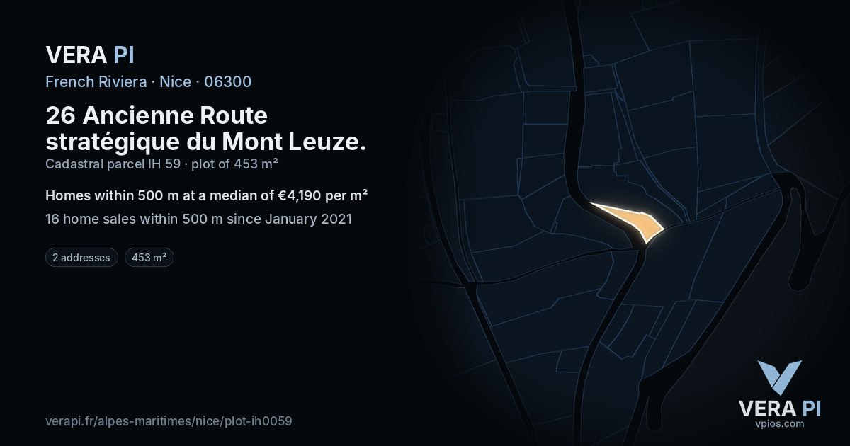 26 Ancienne Route stratégique du Mont Leuze, Nice at night – the plot lit, the parcels around coloured by the prices near them