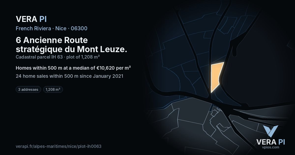 6 Ancienne Route stratégique du Mont Leuze, Nice at night – the plot lit, the parcels around coloured by the prices near them