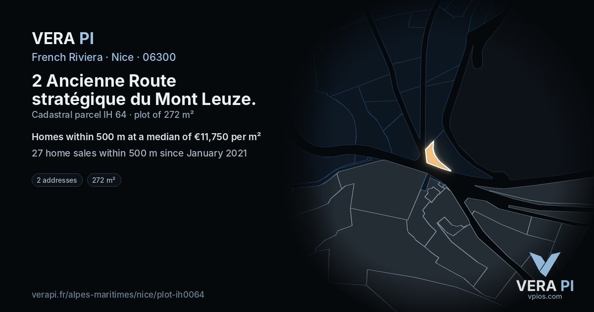 2 Ancienne Route stratégique du Mont Leuze, Nice at night – the plot lit, the parcels around coloured by the prices near them
