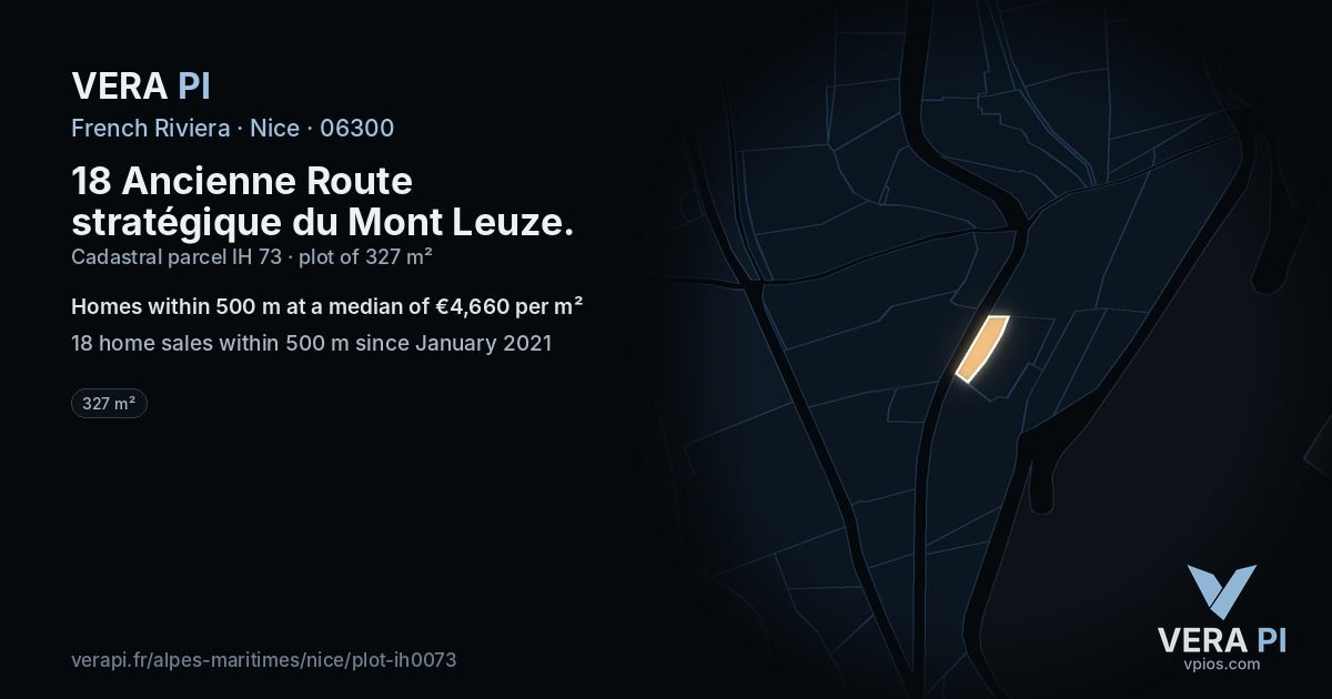 18 Ancienne Route stratégique du Mont Leuze, Nice at night – the plot lit, the parcels around coloured by the prices near them