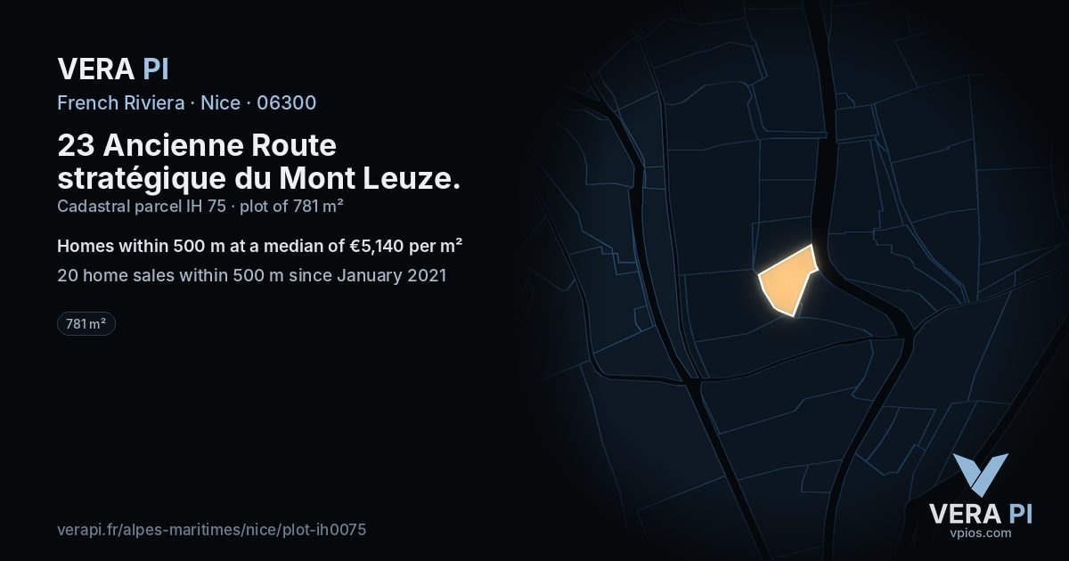 23 Ancienne Route stratégique du Mont Leuze, Nice at night – the plot lit, the parcels around coloured by the prices near them