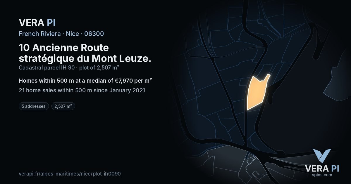 10 Ancienne Route stratégique du Mont Leuze, Nice at night – the plot lit, the parcels around coloured by the prices near them
