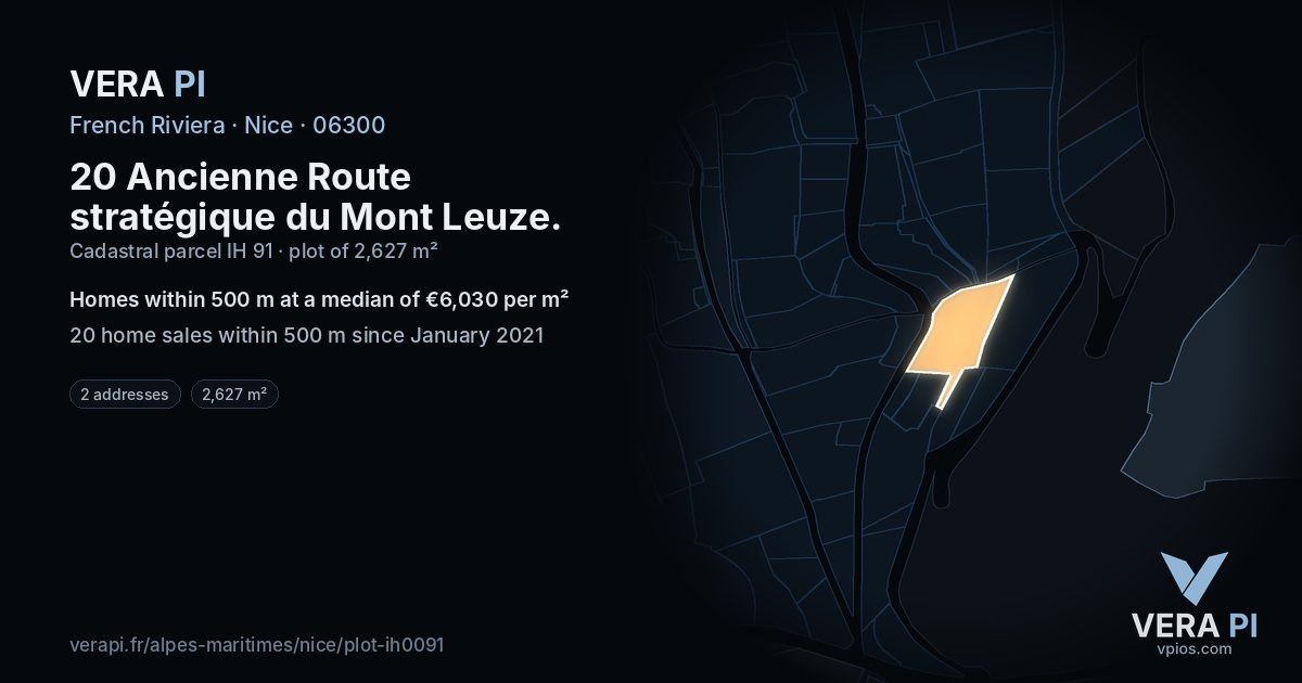 20 Ancienne Route stratégique du Mont Leuze, Nice at night – the plot lit, the parcels around coloured by the prices near them